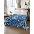 thumbnail image 2 of Navy Blue Coral Coastal Flat Sheets Only Queen Size, Soft Breathable Bed Top Sheets for Mattress, Ocean Nautical Seaside Beach Luxury Bedding Flat Sheets for Home Hotel Bedroom Bed Protection, 2 of 9