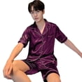 thumbnail image 4 of Pijama tipo cárdigan con solapa de seda de hielo de verano para hombre, pantalones cortos sencillos de manga corta, traje de color sólido, ropa para el hogar, 4 of 6