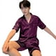 thumbnail image 2 of Pijama tipo cárdigan con solapa de seda de hielo de verano para hombre, pantalones cortos sencillos de manga corta, traje de color sólido, ropa para el hogar, 2 of 5