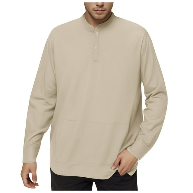 PEASKJP Men New Sweatshirt Stand Casual Button Solid Color Men Sweatshirt Top(Beige,XXL)