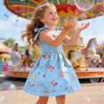thumbnail image 4 of KPOPLK Toddler Baby Girl 4th of July Outfit American Flag Bow Smocked Dress Plaid Ruffle A-Line Dress Patriotic Clothes(5-6 Years,Sky Blue), 4 of 5