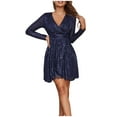 thumbnail image 2 of Blczomt Sequin Winter Dresses for Women Blue Dressy Casual Long Sleeve Mini Cocktail Formal Party Deep V Neck Dress, 2 of 9