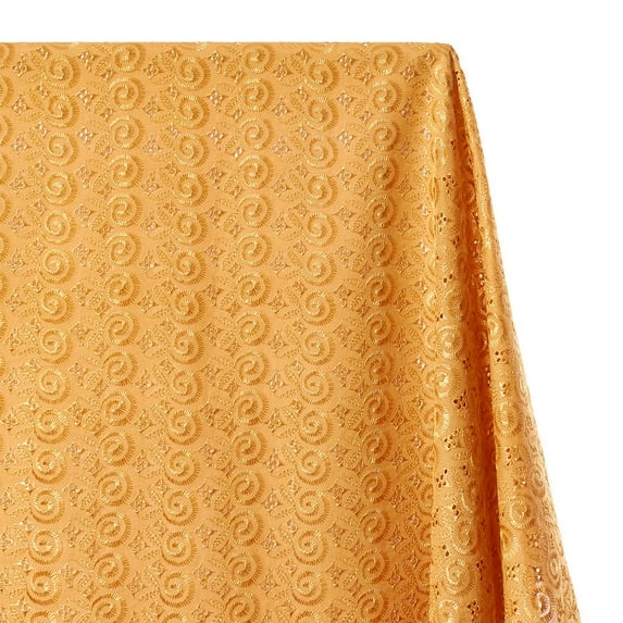 Nautilus Embroidered Eyelet Fabric - Gold Geometric Spiral Polyester 41/42"