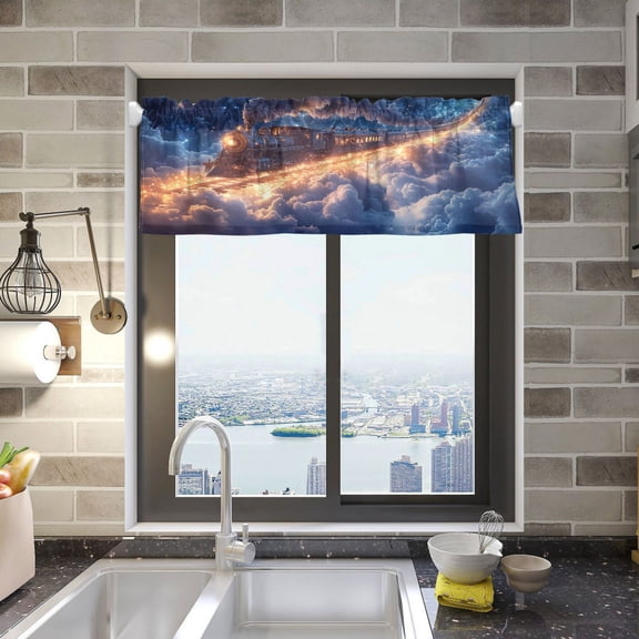 Trains Flying Through The Clouds Valance Curtains Rod Pocket for Kitchen Living Room Windows Farmhouse Decor 54x18
