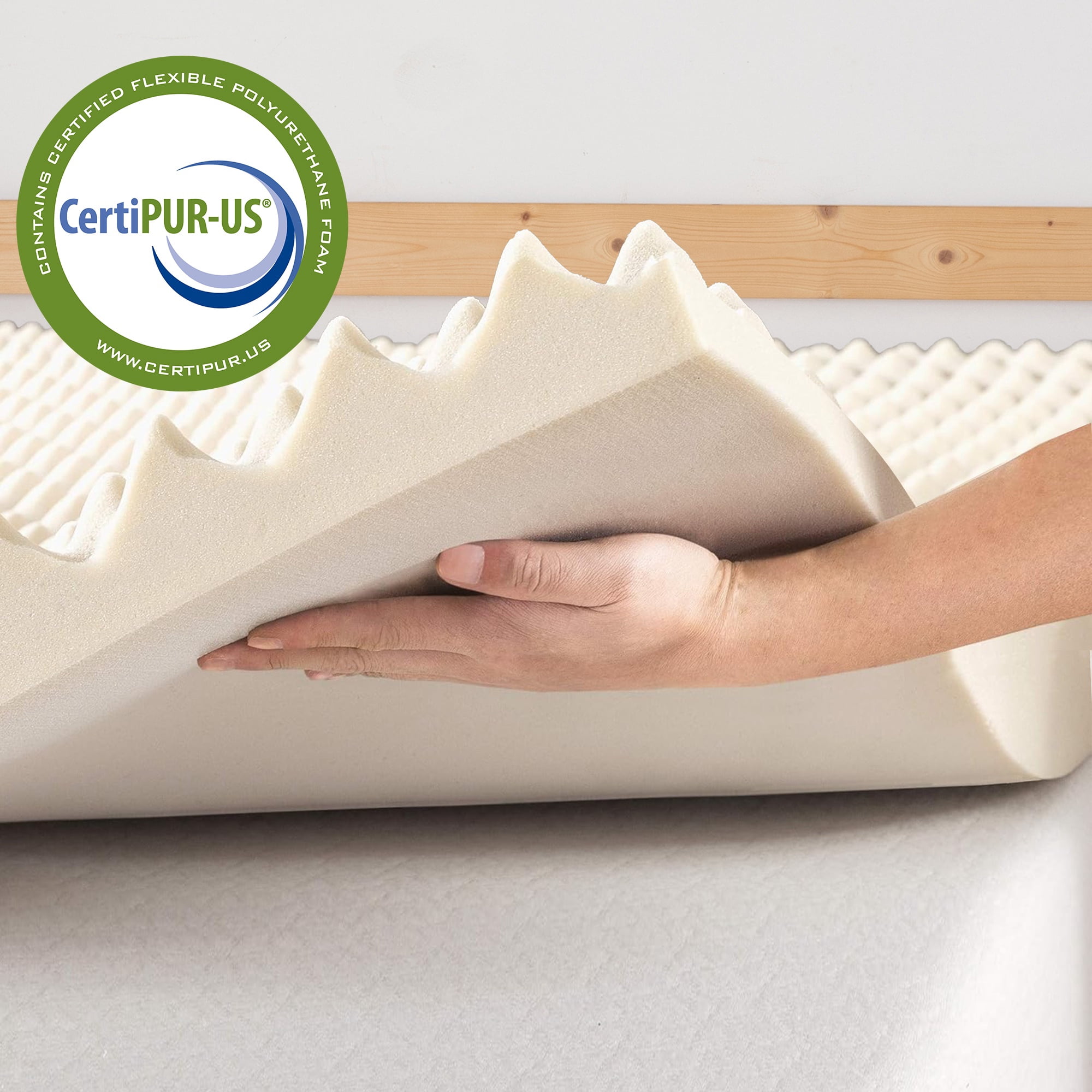 Continental Sleep, 2" Convoluted Copper-Infused Memory Foam Mattress Toppers, Cooling and Pressure Relieving with Airflow Design, Full, Beige