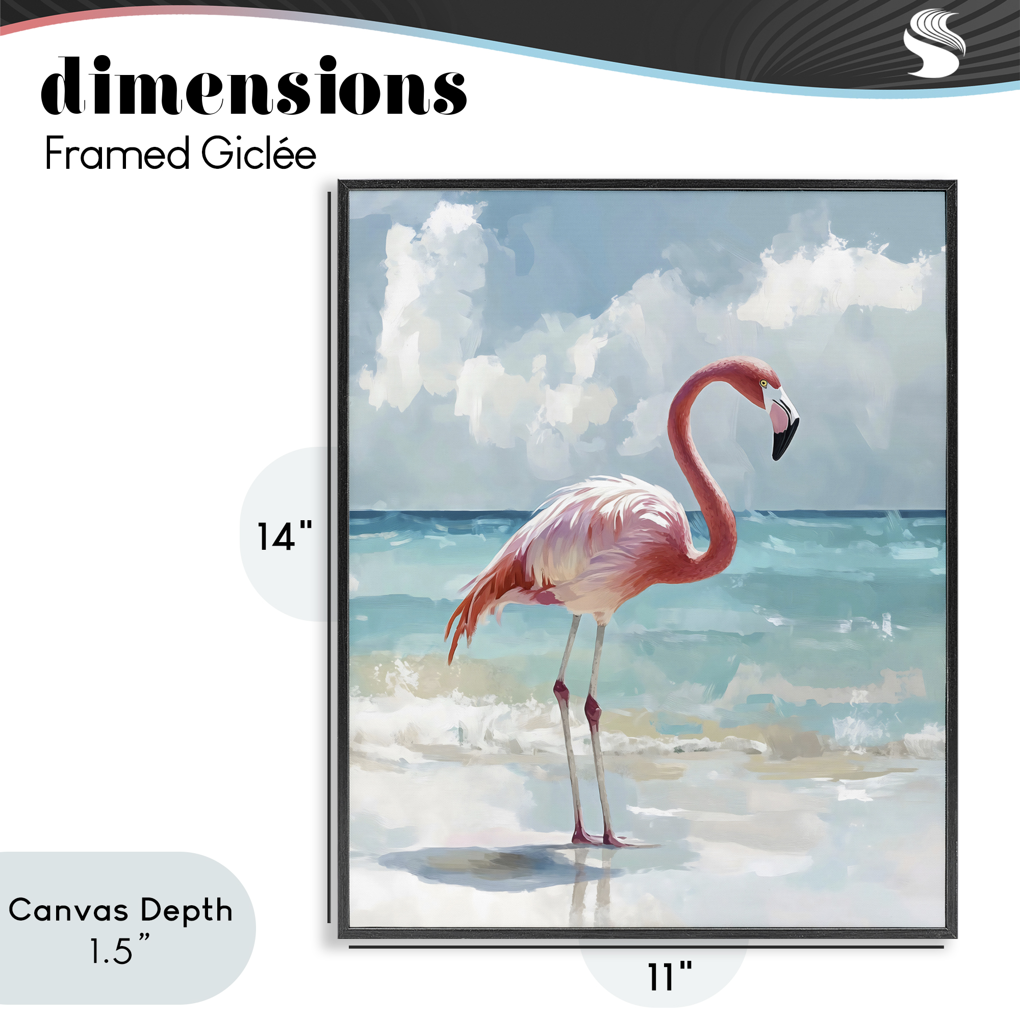 Stupell Industries Flamingo At Shore Black Framed Giclee Art, design by The Prints Vibe