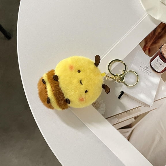 Cute Yellow Little Bee Pendant Plush Toy Cartoon Stuffed Animal Bag Hanging Decoration Key Chain Rag Doll