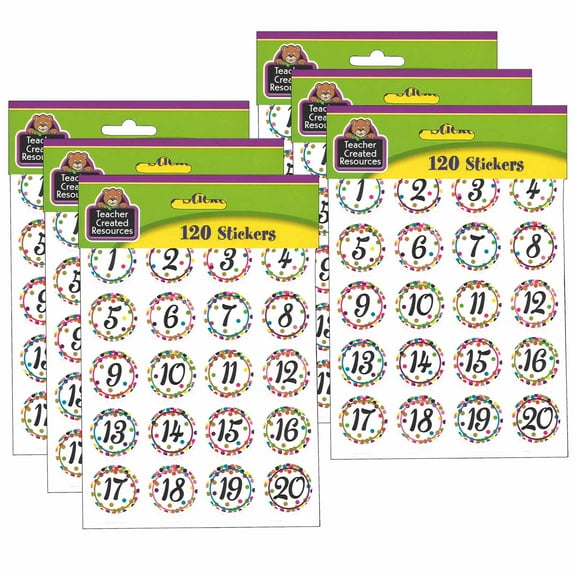 Teacher Created Resources Confetti Numbers Stickers, 120 Per Pack, 6 Packs