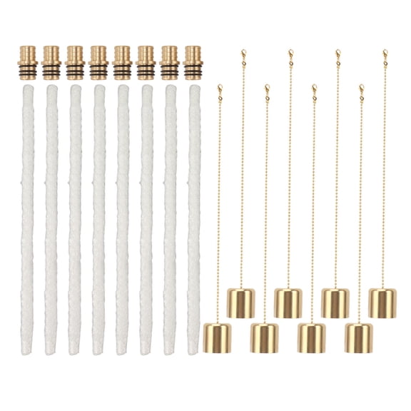 LAZIOEGR 8‑Pack Wine Bottle Torch Kit – Long‑Life Fiberglass Wicks, Brass Holders & Copper Caps for DIY Garden Patio Lighting