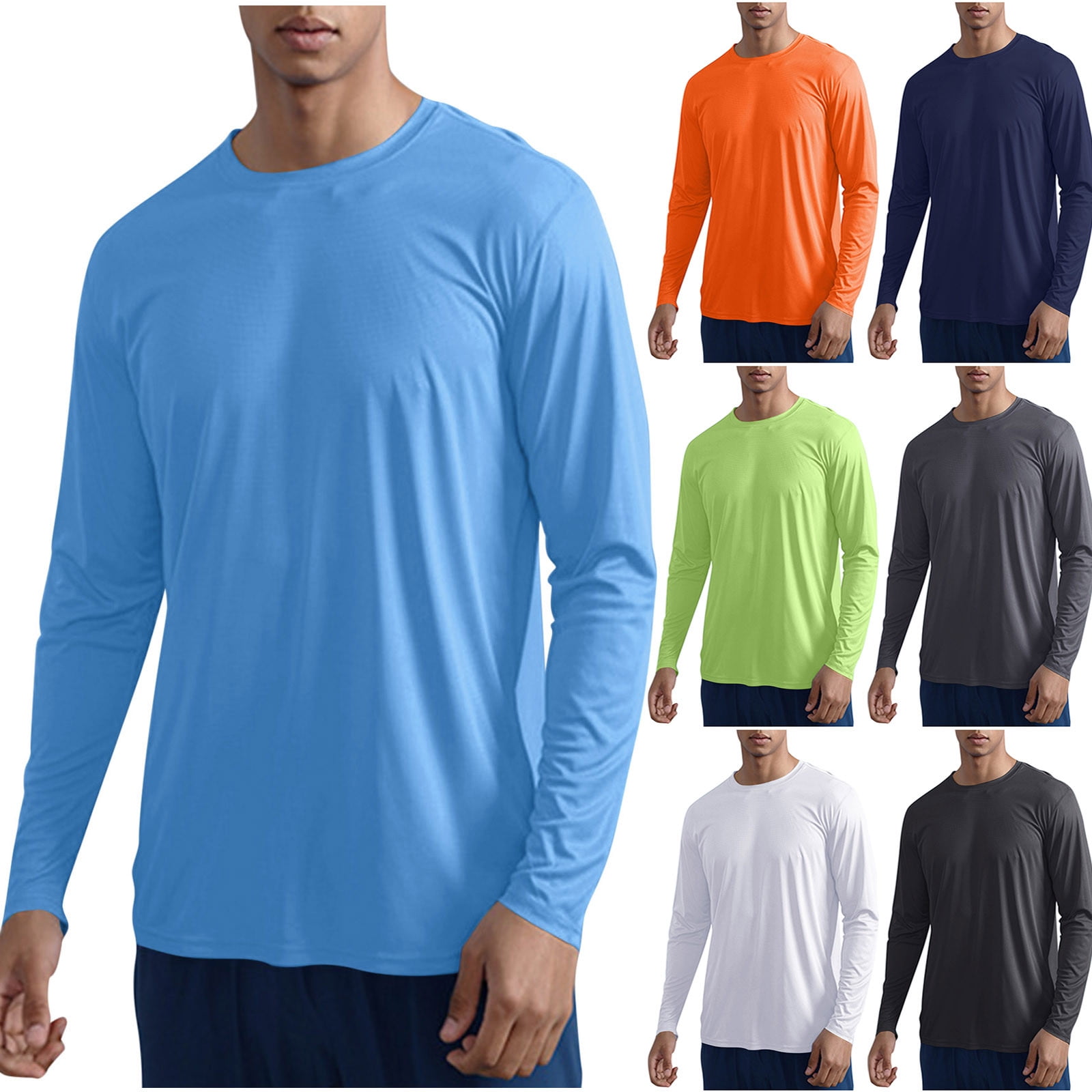 Men Base Layer Top Loose Long Sleeve Shirt Lightweight Rash Guard Workout Shirts Soft Crewneck Tee with Running Gym