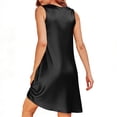 thumbnail image 4 of Women Square Neck Silk Satin Sleeveless Dress With Pockets Black L, 4 of 5