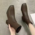 thumbnail image 6 of Aihuaihua Women Ankle Boots Sock Booties On Ankle Boots Block Heel Square Toe Splicing Dress Sock Booties Black/Brown/Khaki Boots for Women, 6 of 6