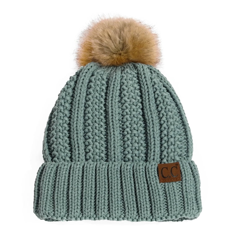 C.C Pom Thick Beanie Sherpa Lined Warm Hat, Sea Green  display picture 2
