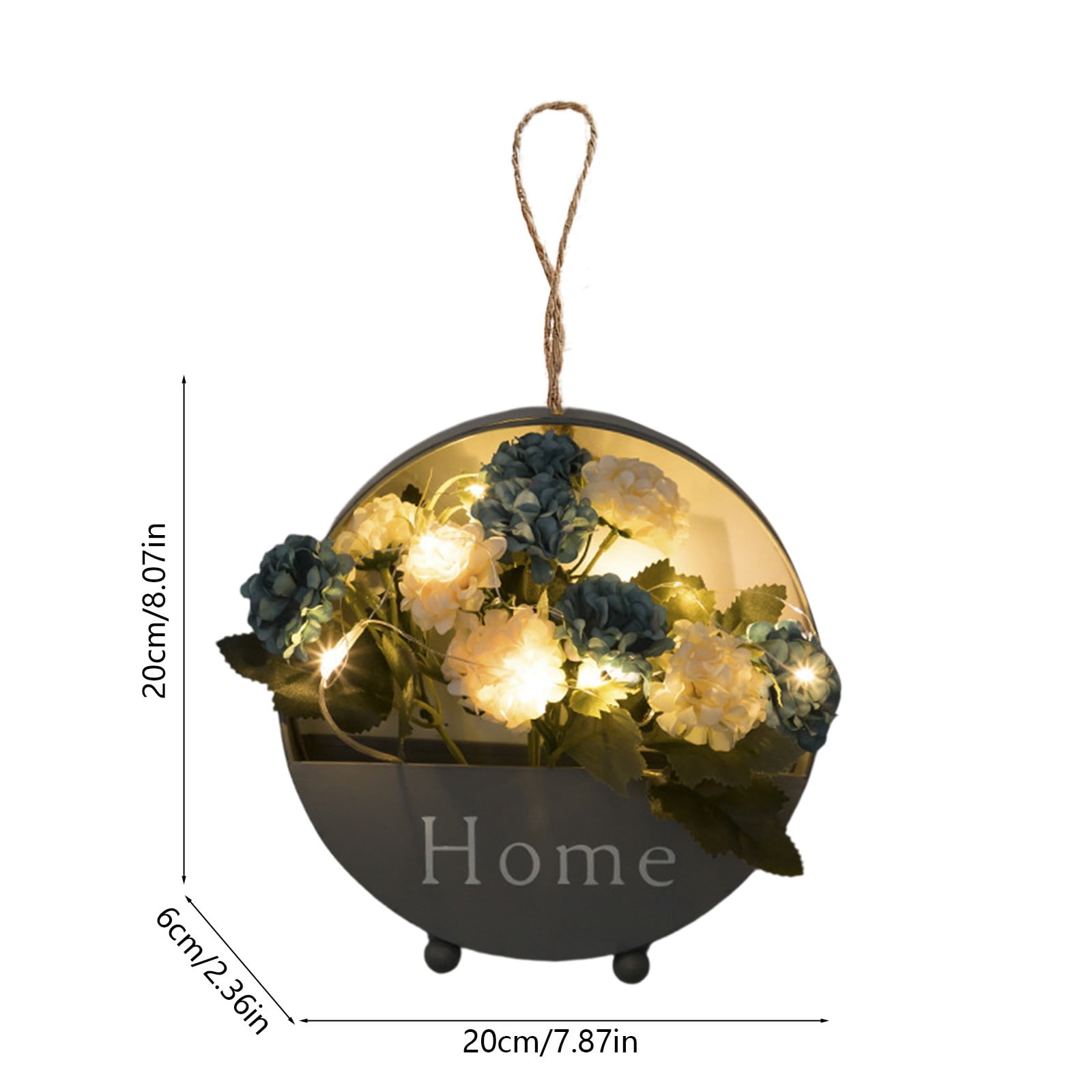 Artificial Flower Wall Decor with LED Lights Metal Hanging Planter with Home Sign Wall Art for Bathroom Bedroom Living Room Kitchen