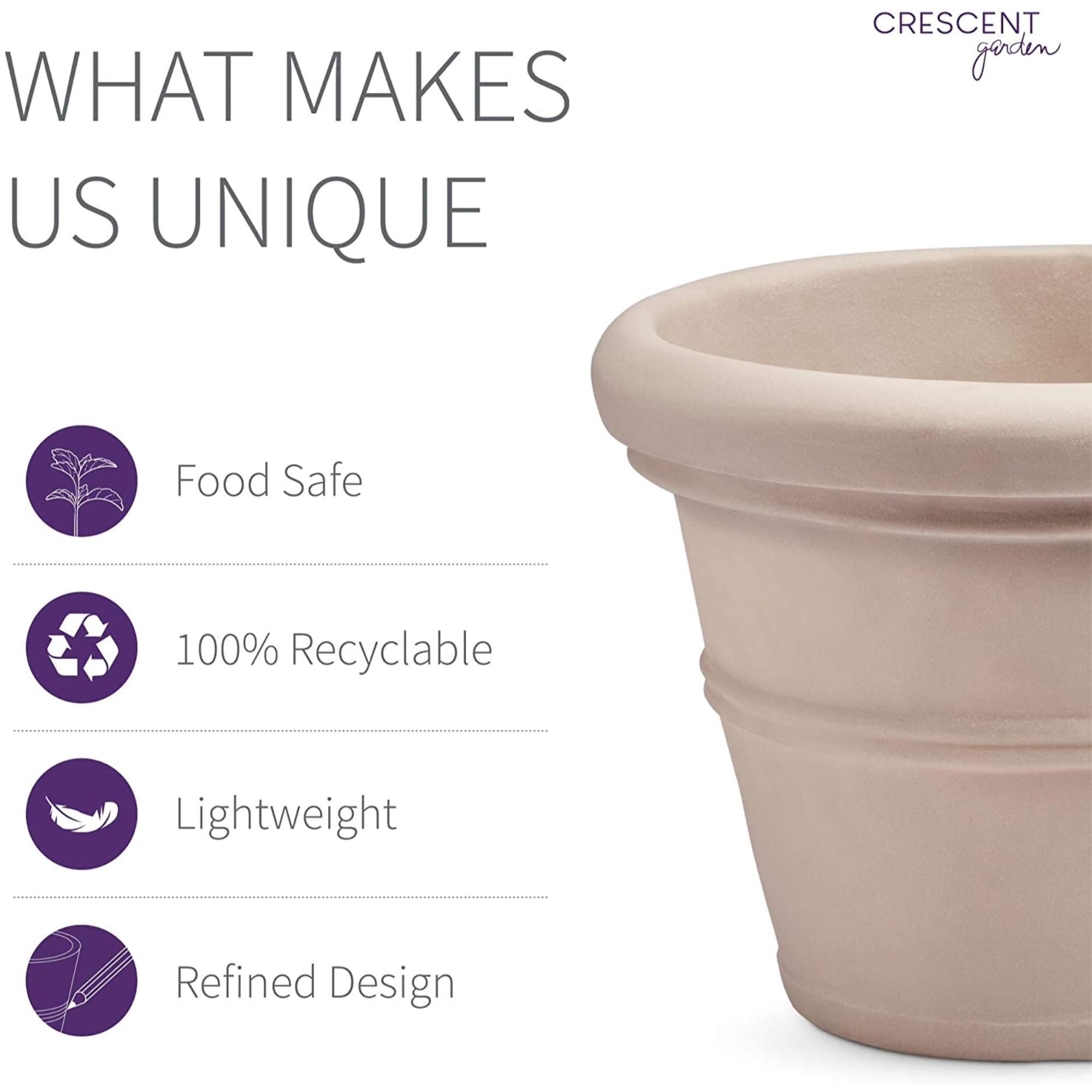 Crescent Garden Brunello, Classic Rolled-Rim Planter, 14" (Weathered Concrete)