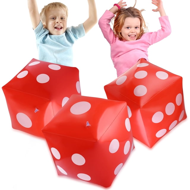 Juego de 3 dados gigantes inflables Blulu de 30 cm, color rojo