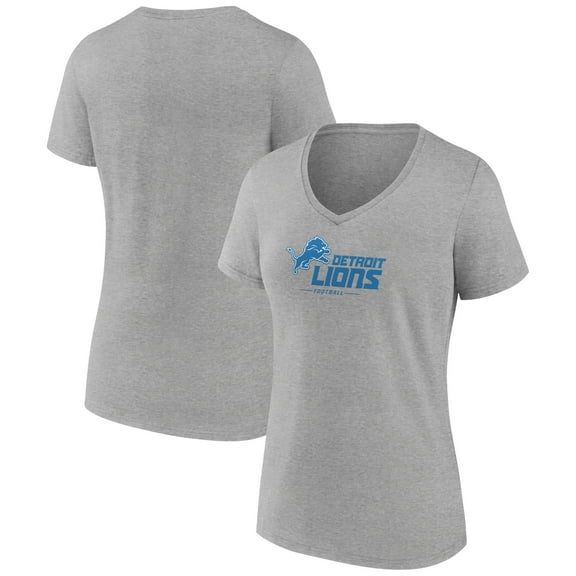 Women's Gray Detroit Lions Logo Team Lockup V-Neck T-Shirt