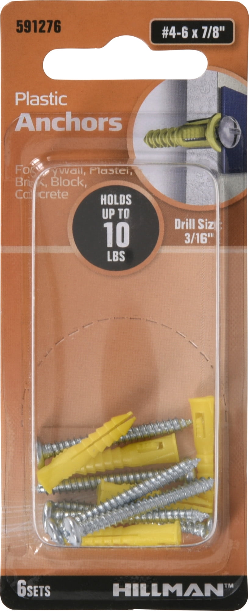 Hillman Ribbed Plastic Anchors With Screws 4 6 X 78 6 Sets 