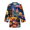 thumbnail image 4 of Mohiass Halloween Shirt Women 3/4 Sleeve Horror Pumpkin Polo Shirt Lapel Scary Witch Tops Button Collared Funny Ghost Blouse Orange 3XL, 4 of 5