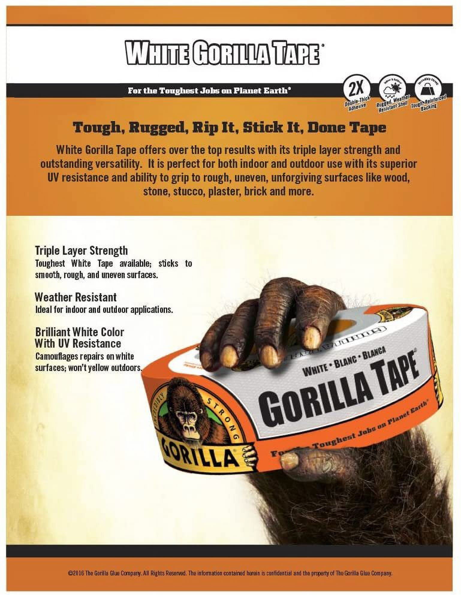 Gorilla White Duct Tape, 1.88" x 30 yd, White, Pack of 11