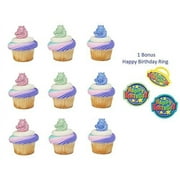 DalvayDelights Unicorn Pastel Head Cupcake Toppers Pink Purple Green Plus Bonus Birthday Ring - 25 Pieces