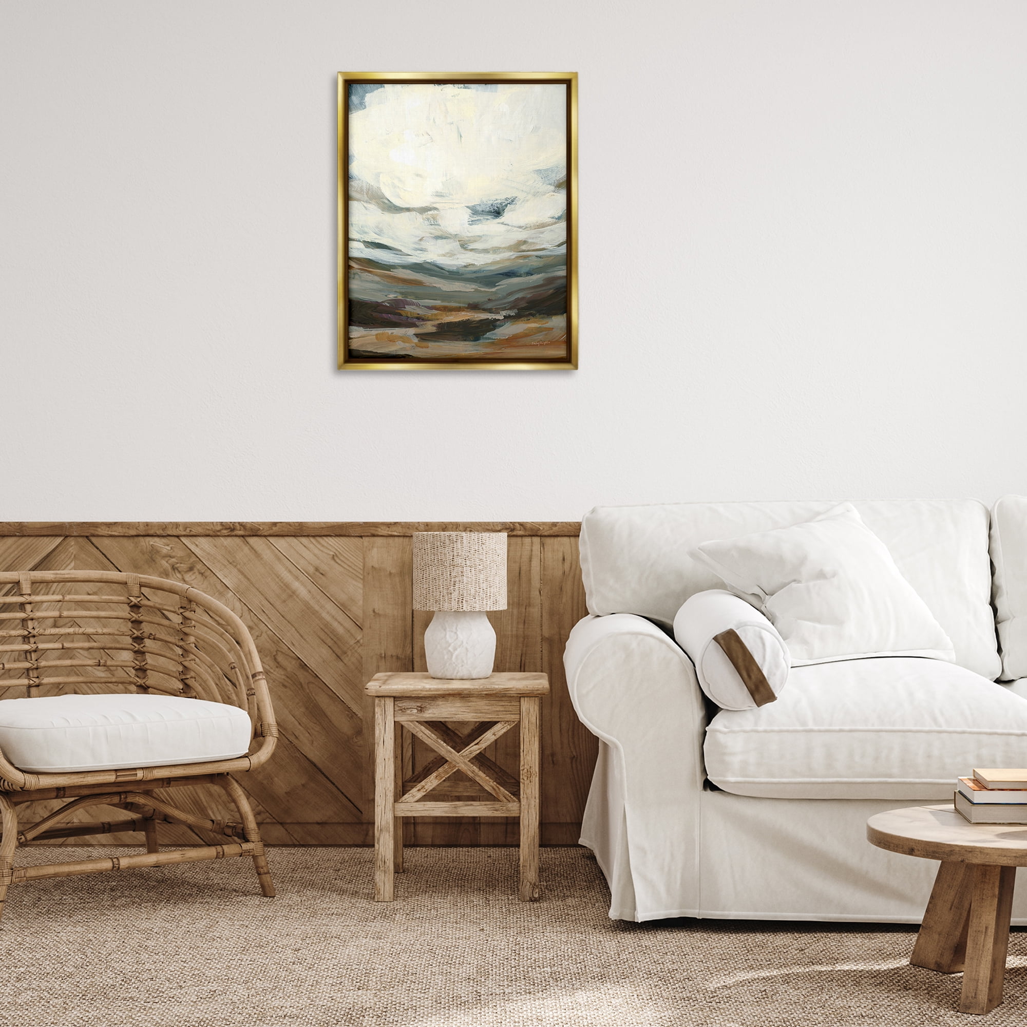 Stupell Industries Abstract Heavy Clouds Landscape Painting Gold Floater Framed Art Print Wall Art, 25 x 31