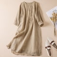 thumbnail image 3 of ChaoHeng Plus Size Dresses for Women Summer Summer Summer Sweet Embroidery Loose Round Neck Comfortable Mid Length 3/4 Sleeve Dress for Women, 3 of 5