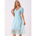 thumbnail image 4 of DARING DIVA Organza Dress Puff Floral Print Dress M Blue, 4 of 5