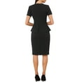 thumbnail image 3 of Vestido ajustado de mujer con cuello redondo, peplum y contraste de mangas cortas, ideal para el trabajo, color negro, 3 of 6