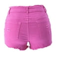 thumbnail image 4 of vigerkar Ripped Jean Shorts for Women Mid Rise Frayed Raw Hem Stretchy Denim Shorts (Pink, S), 4 of 6