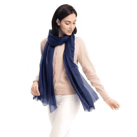 Featherlight Navy Blue Pashmina Scarf - 100% Pure Pashmina Wrap Scarf for Women (87x39)