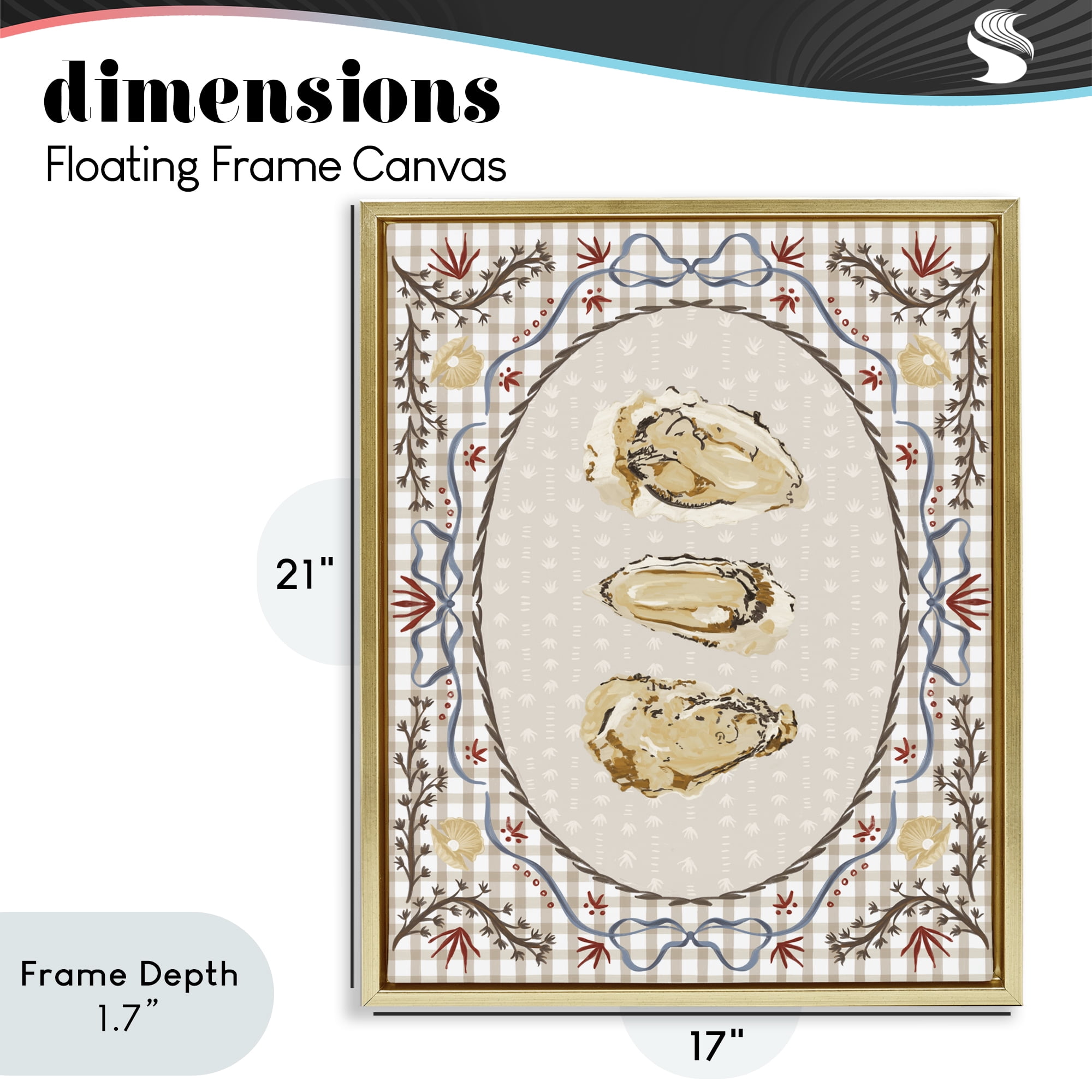 Stupell Industries Vintage Oyster Trio Gold Framed Floater Canvas Wall Art, design by Vero Illustrates