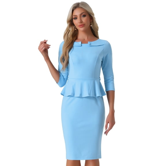 DARING DIVA Women's Vintage High Waist Peplum Dresses with Belt XS Sky Blue