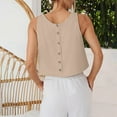 thumbnail image 4 of Tank Tops for Women Women's Linen Blend Round Neck Button Up Sleeveless Tank Camisoles for Women Beige L, 4 of 7