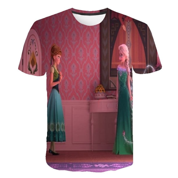 2-14 años niña Frozen Anna Elsa dulce camisetas niñas ropa Disney dibujos animados camiseta niños verano manga corta cumpleaños regalos 11T Gao Jinjia LED