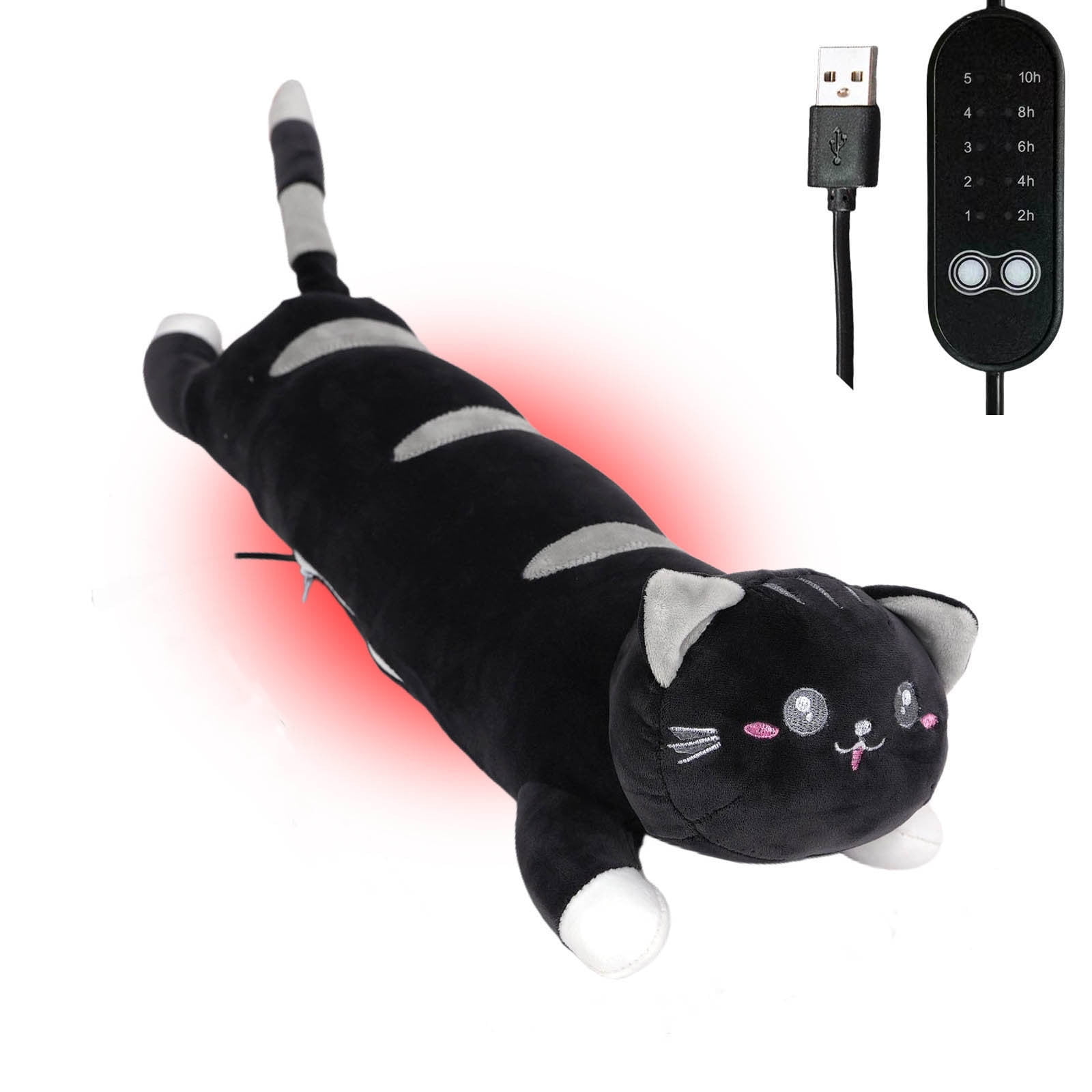Gytml Black Cat Heating Hugging Pillow, Portable Electric Heat Pads Usb Powered, Funny Gifts For Women Girls Cat Lovers Birthday Easter Black-50x14x9cm
