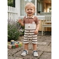 thumbnail image 3 of Cenuakty Baby Boy Summer Romper Fashionable Contrast Color Striped Short Sleeve Turn Down Collar Jumpsuit, 3 of 9