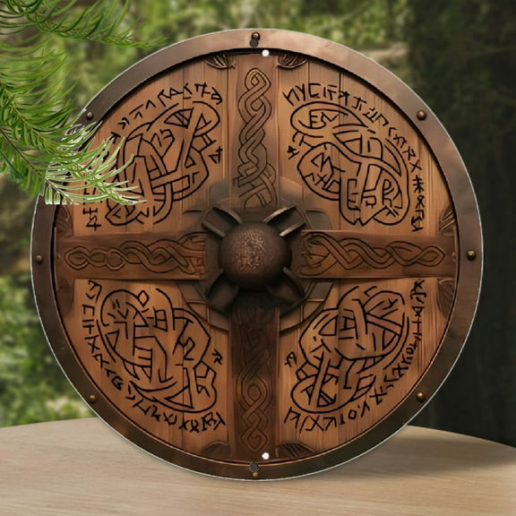 Vintage Viking Warrior Shield Aluminum Wall Hanging Decor - Round Vintage Style Metal Sign for Home, Room, Cafe, Office, Apartment, Restaurant - Universal Holiday Decor Gift for Christmas