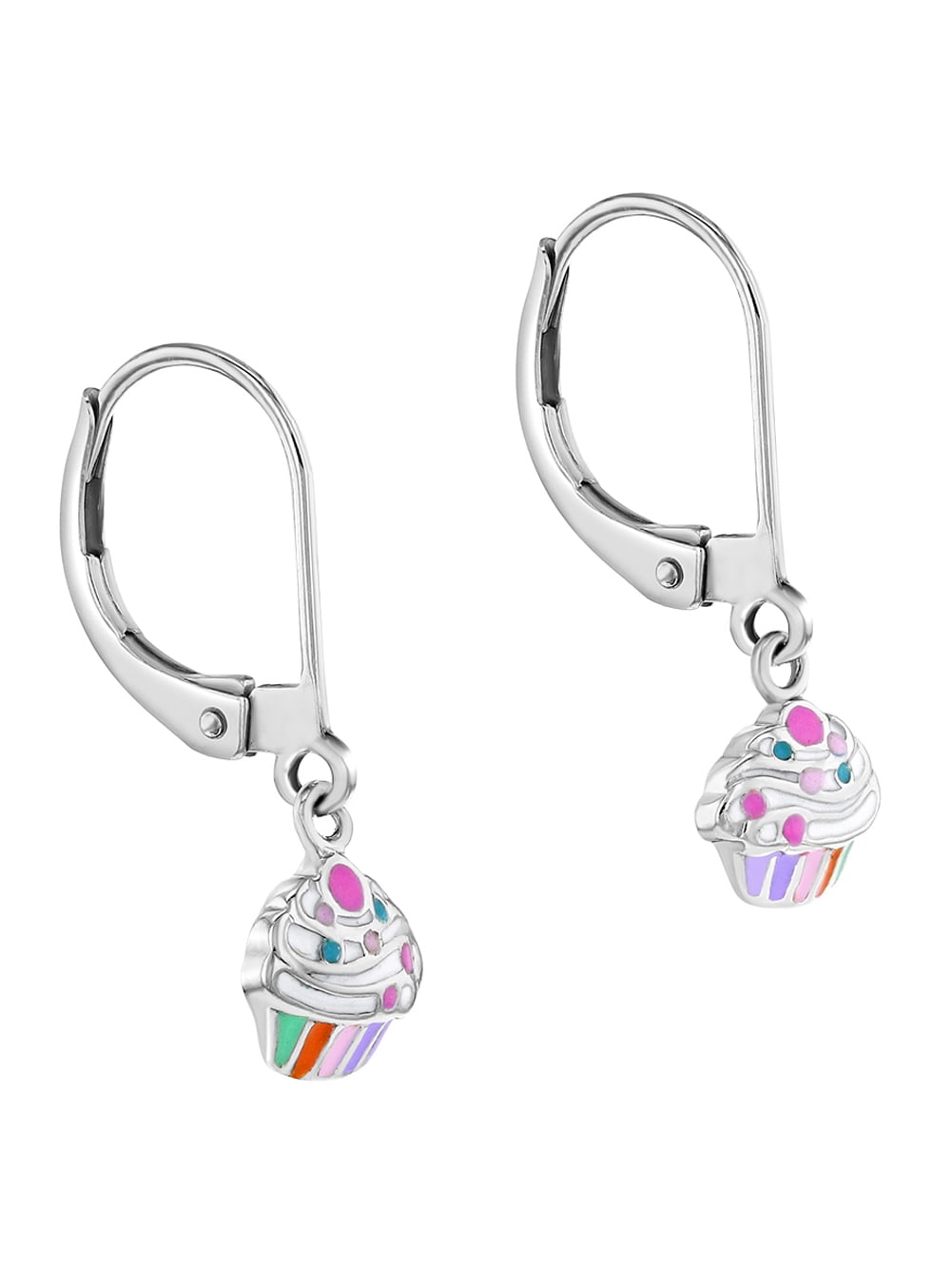 Cupcake Dangle Kids / Girls Earrings Lever Back - Sterling Silver