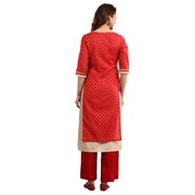 Round Neck Embellished Kurta Set - T-Red-Large