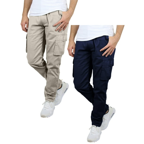2Pack Men's Belted Slim Fit Cotton Cargo Pocket Pants (Multiple