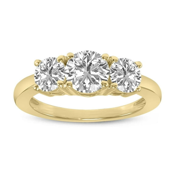 SZUL Women's 2 CTW Three Stone Round Cut Lab Grown Diamond Ring in 14K Yellow Gold