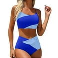 thumbnail image 2 of PNTUTB Women's Casual Color Block Halter Neck High Waisted Comfortable Two Piece Swimsuit Set, 2 of 6