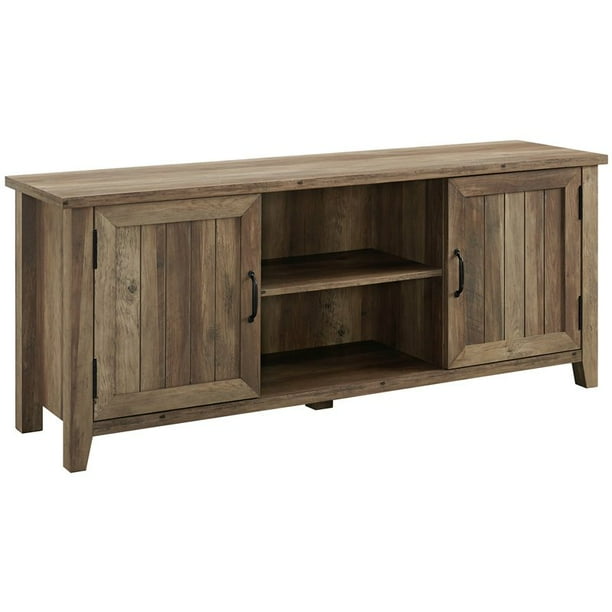 58" Modern Farmhouse Grooved Door TV Stand Rustic Oak