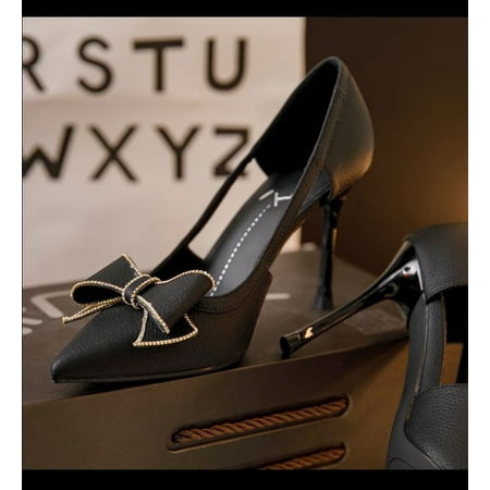 

Women s Pumps 2022 New Bow Leather Pointed Toe High Heels Women Satin Thin Heels Fashion Sexy Sandals Ladies Dress Shoes