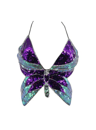 Sequin Butterfly Crop Top for Women, Party or Club (Silver, One