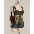 thumbnail image 5 of Army Green Floral Paisley Print Tie-Front Peplum Mesh Hem Tank Top For Women, 5 of 8