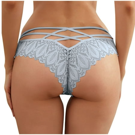 Luxalzxs Briefs for Women Plus Size Thongs Lace G-String Lingerie Lace Flowers Panties Mid Waist Criss-Cross Back Sexy Underwear Low Rise Brief