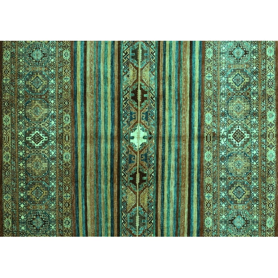 Ahgly Company Indoor Rectangle Abstract Turquoise Blue Contemporary Area Rugs, 7' x 10'