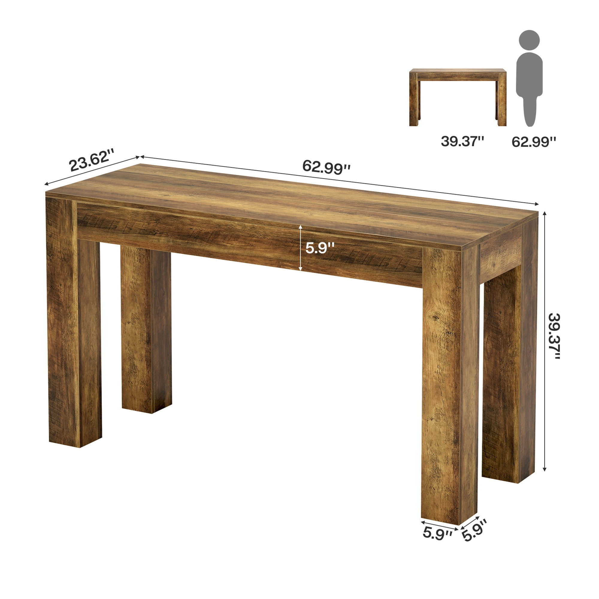 MAYEERTY 63 Inch Long Rectangular Counter Height Pub Table, Farmhouse Wooden Bar Table with Four Sturdy Legs for Breakfast Nook and Home Gathering